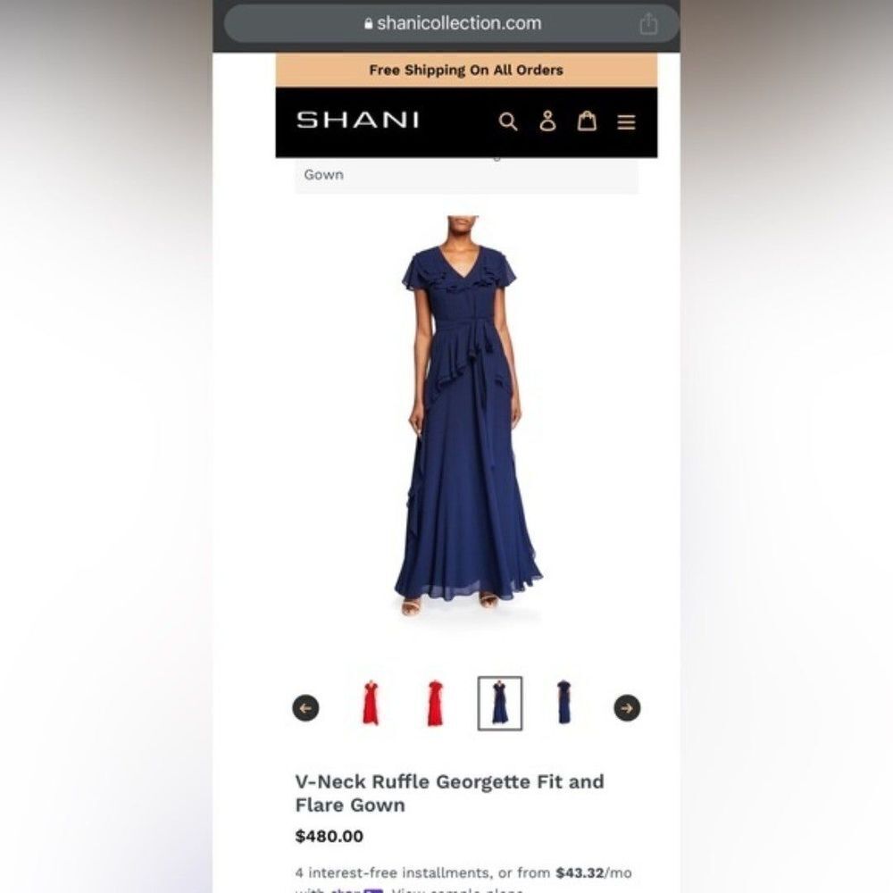 SHANI women’s dress Ruffle Georgette Fit and Flare maxi luxury navy blue size 10